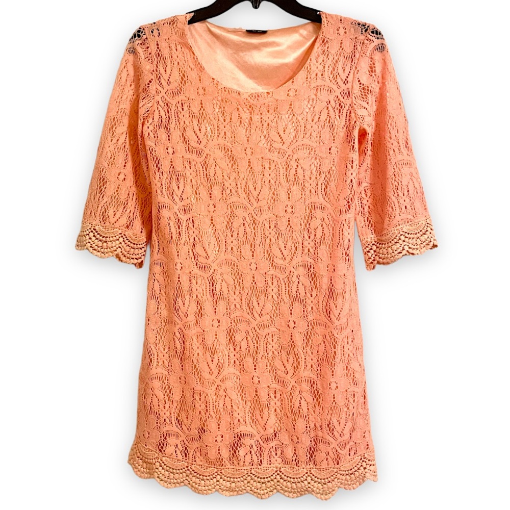 3 for $15 MsM Pretty Pink Lacy Floral Half Sleeve Mini Dress | Flirty Summer
